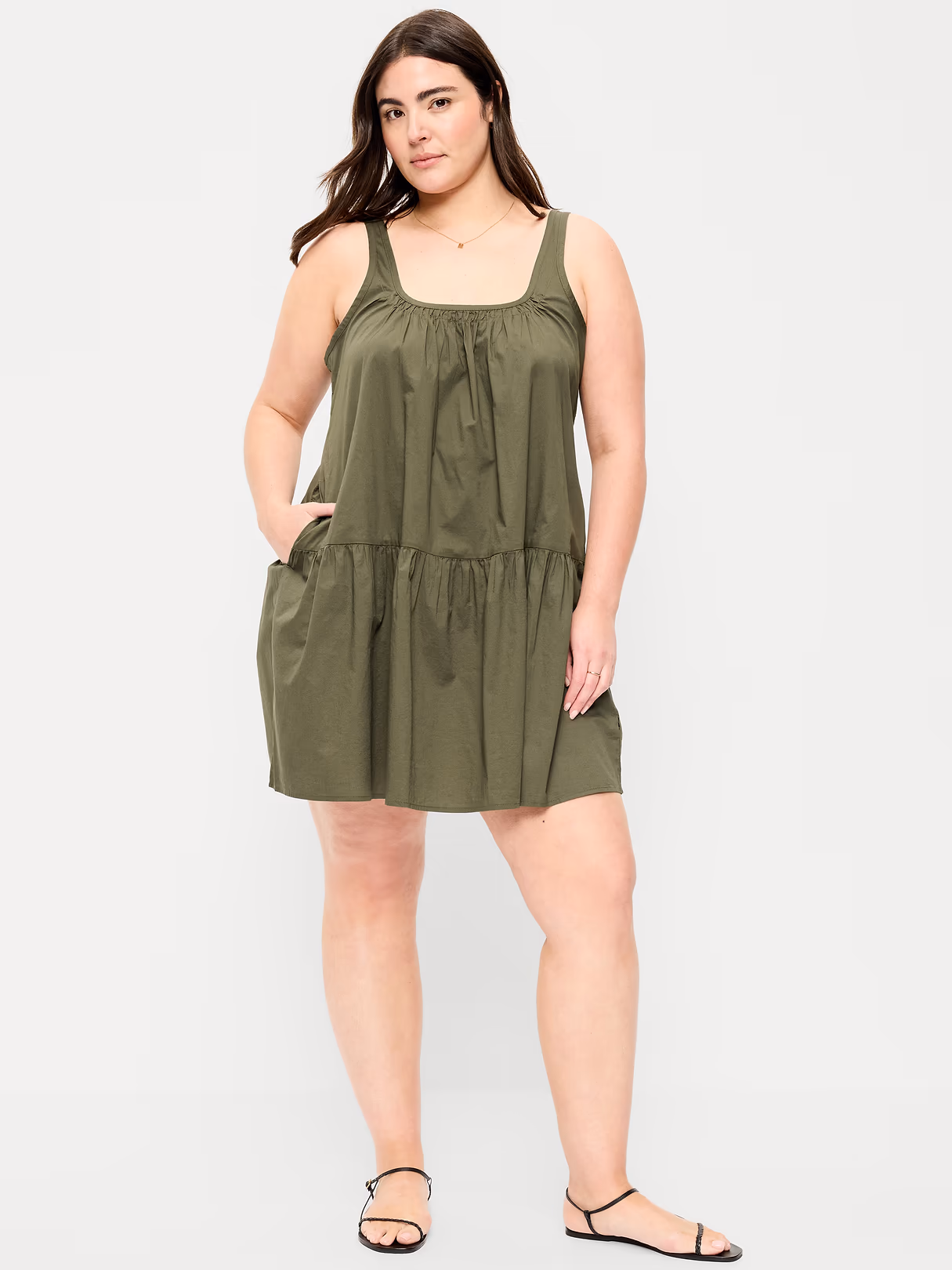 Drop-Waist Swing Mini Dress - Heritage Green