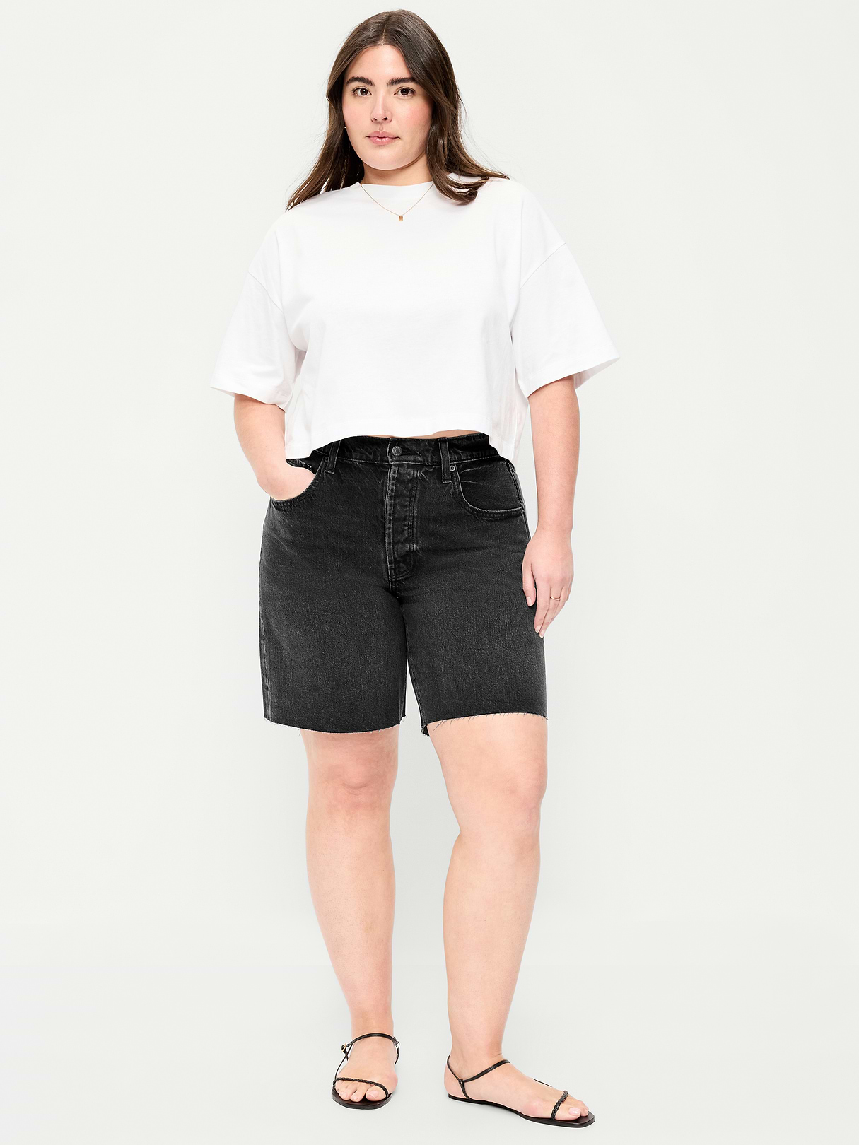 Mid-Rise Baggy Jean Cut-Off Shorts -- 9-inch inseam - Washed Black