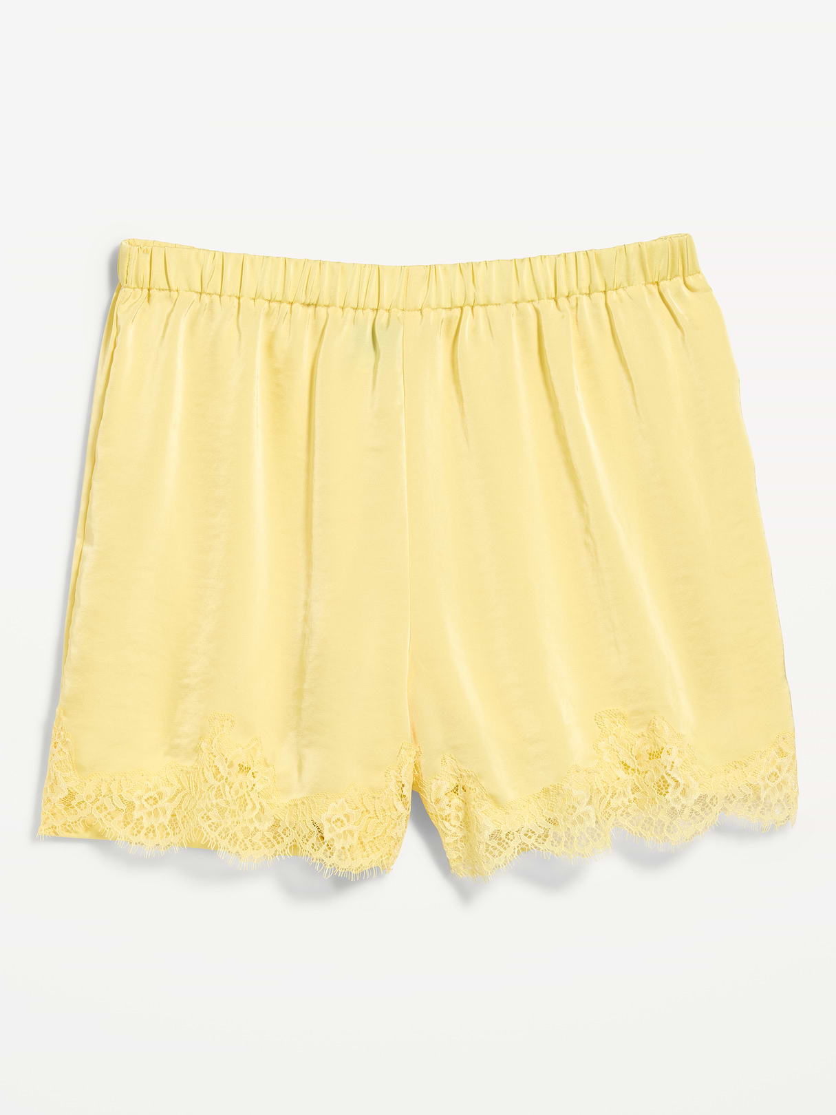 High-Waisted Lace-Trim Satin Shorts - Sunbeam