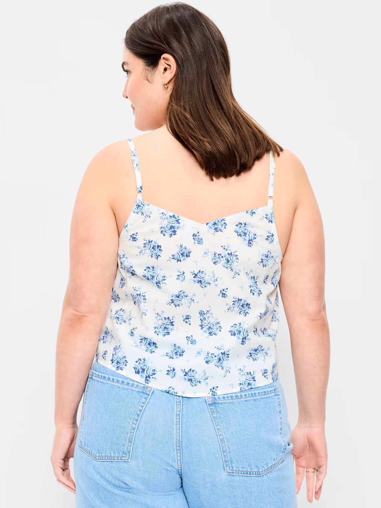 Lace-Trim Scarf Tank Top - White/Blue Floral