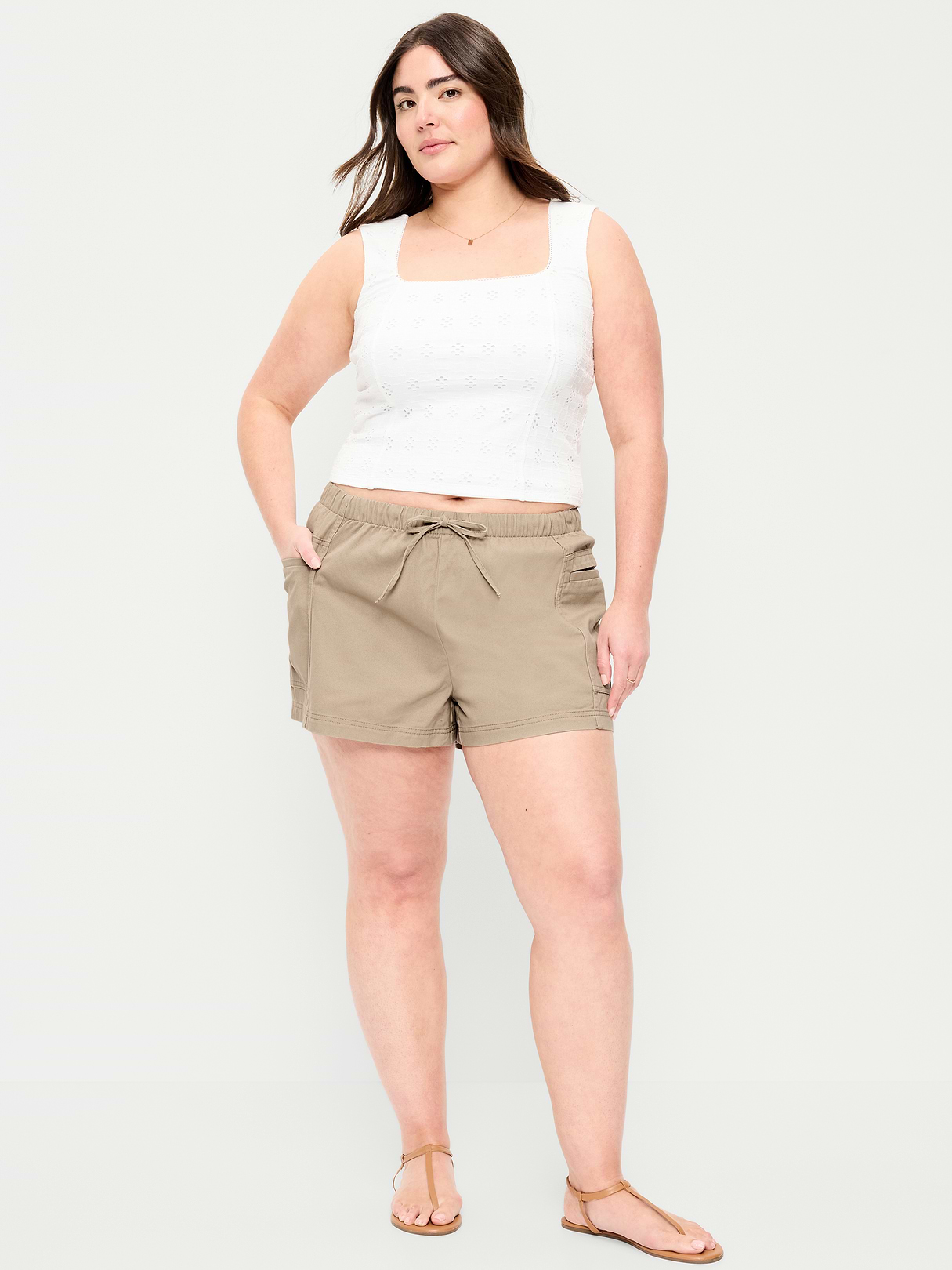 High-Waisted Pull-On Utility Shorts - Toasted Almond