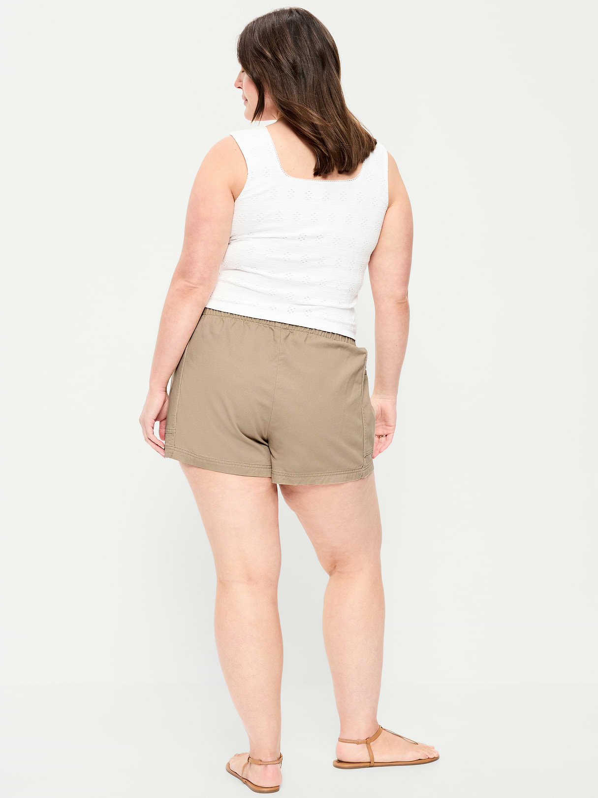 High-Waisted Pull-On Utility Shorts - Toasted Almond