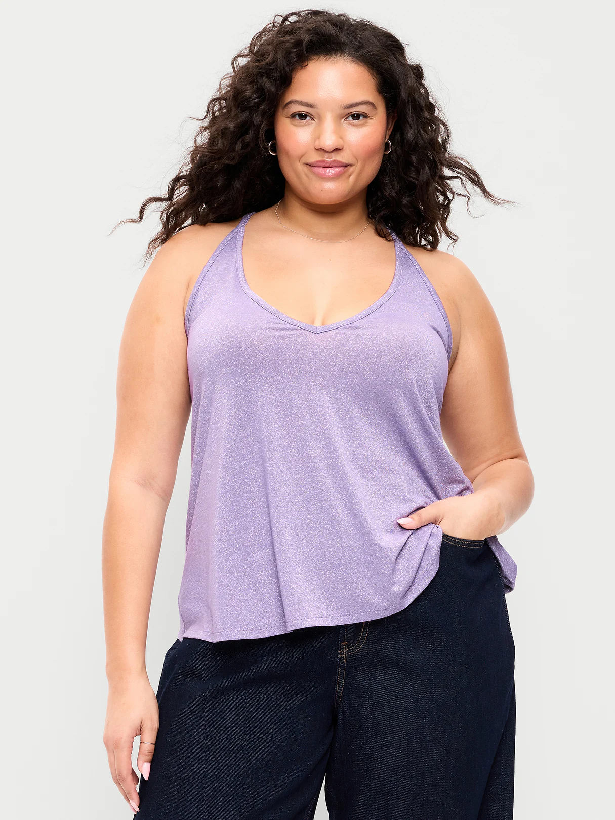 Strappy-Back Shimmer Swing Tank Top - Lilac Shadow
