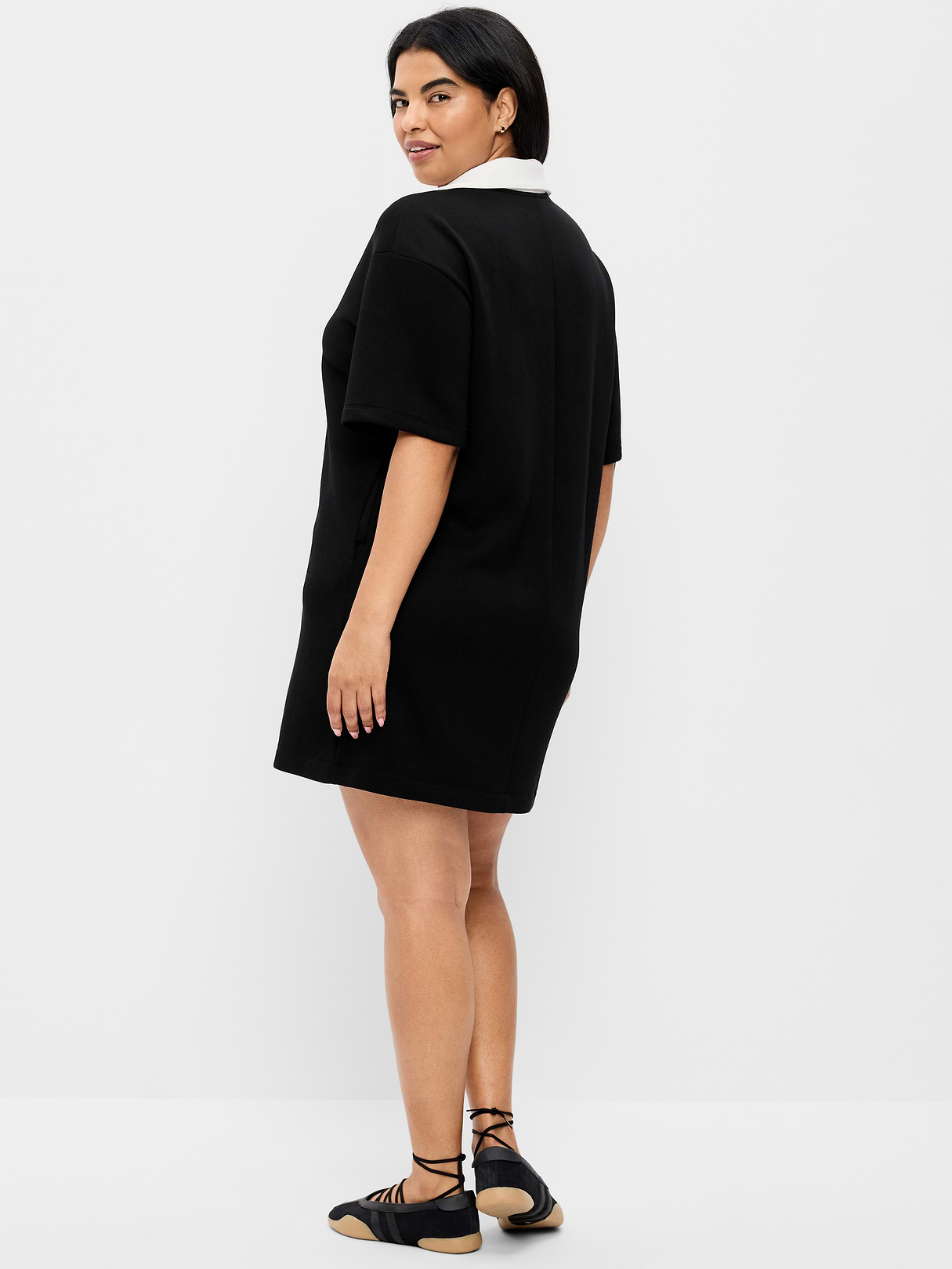 Bounce Fleece Short-Sleeve Polo Dress - Black Jack