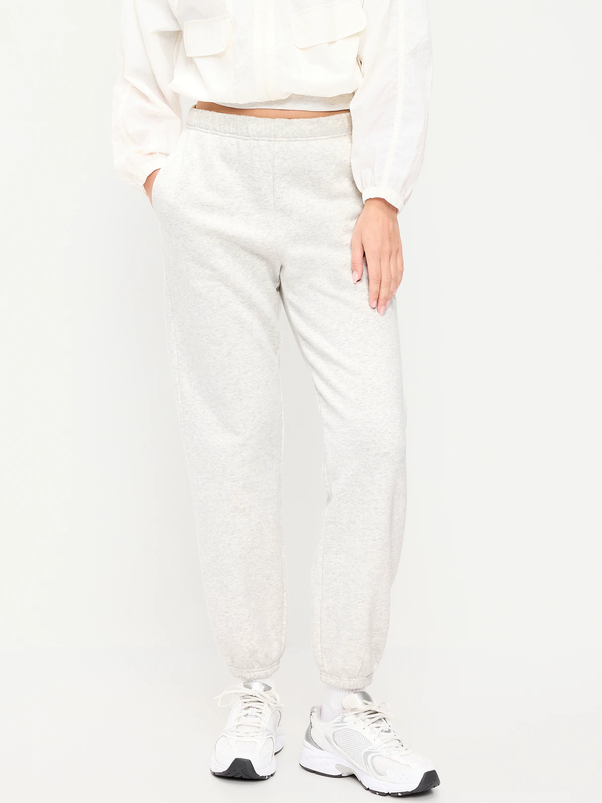 High-Waisted Cinched-Ankle Sweatpants - Light Gray Heather