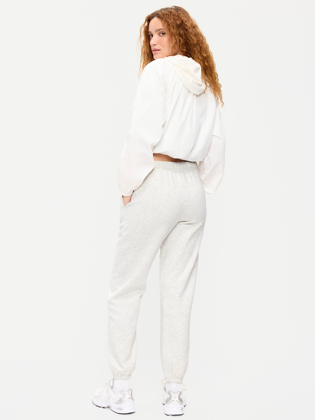High-Waisted Cinched-Ankle Sweatpants - Light Gray Heather