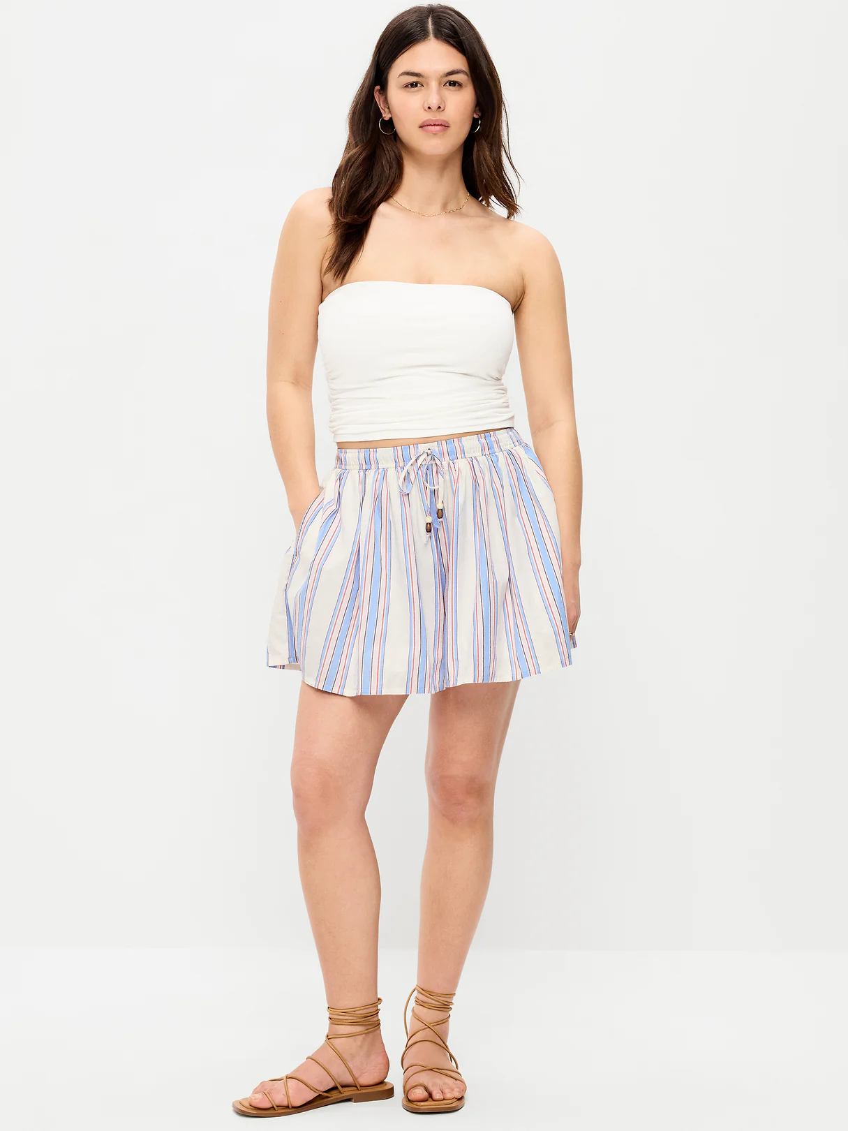 High-Waisted Drapey Skirt Short - Multi Stripe