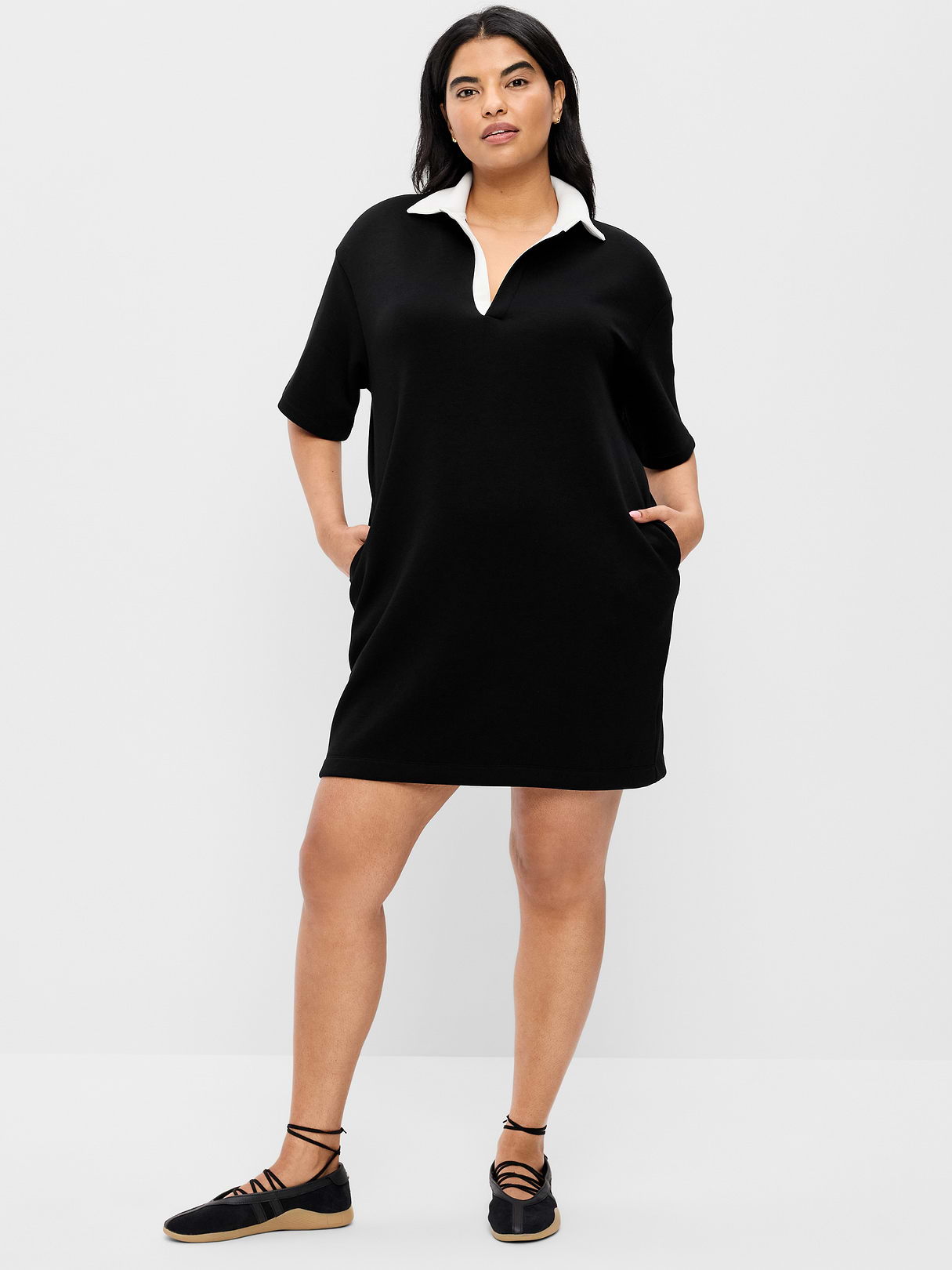 Bounce Fleece Short-Sleeve Polo Dress - Black Jack