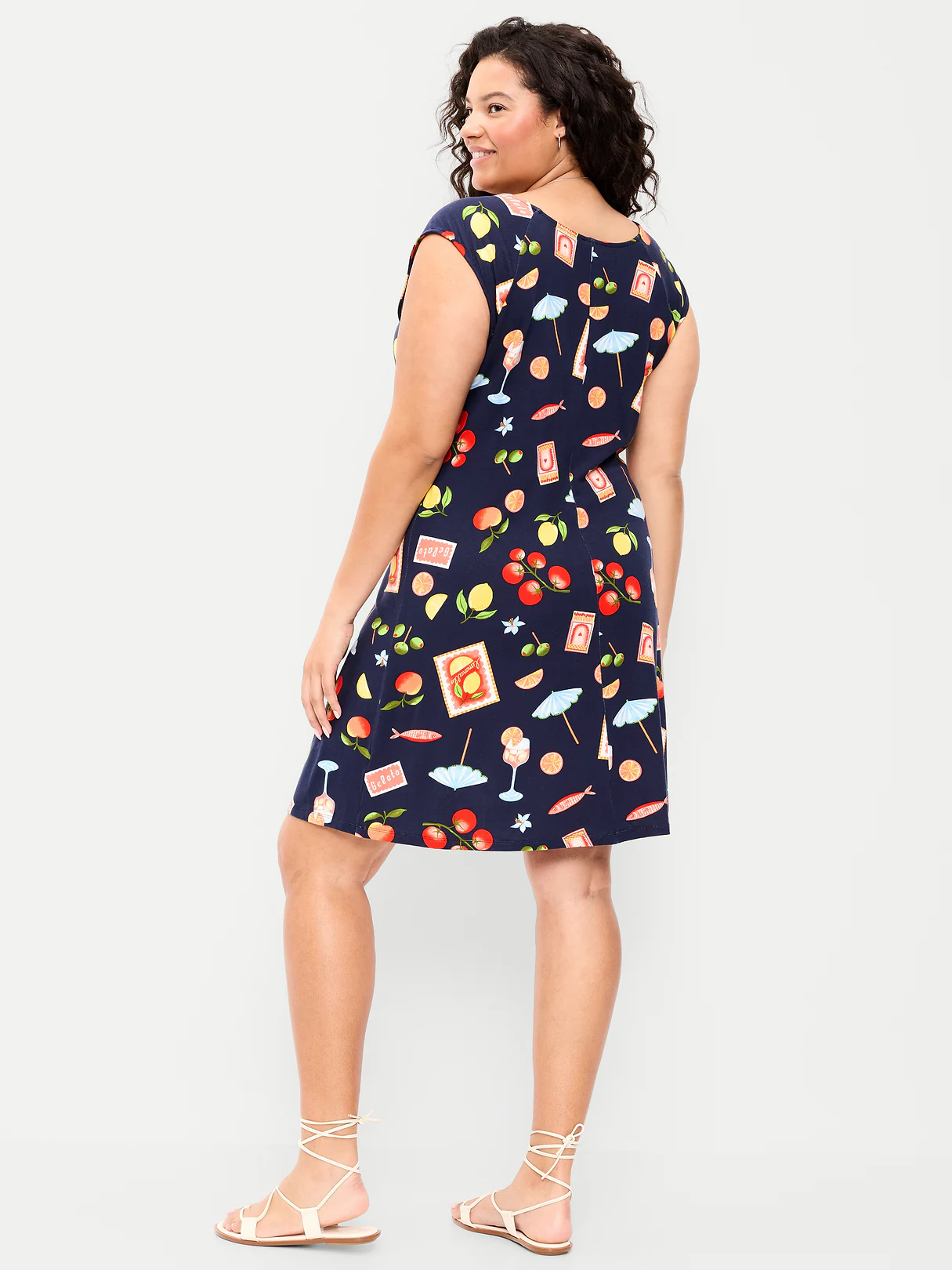 Short-Sleeve Scoop-Neck Mini Dress - Mixed Fruit