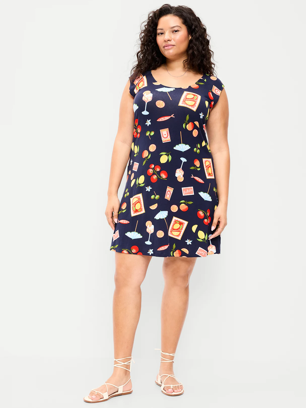 Short-Sleeve Scoop-Neck Mini Dress - Mixed Fruit