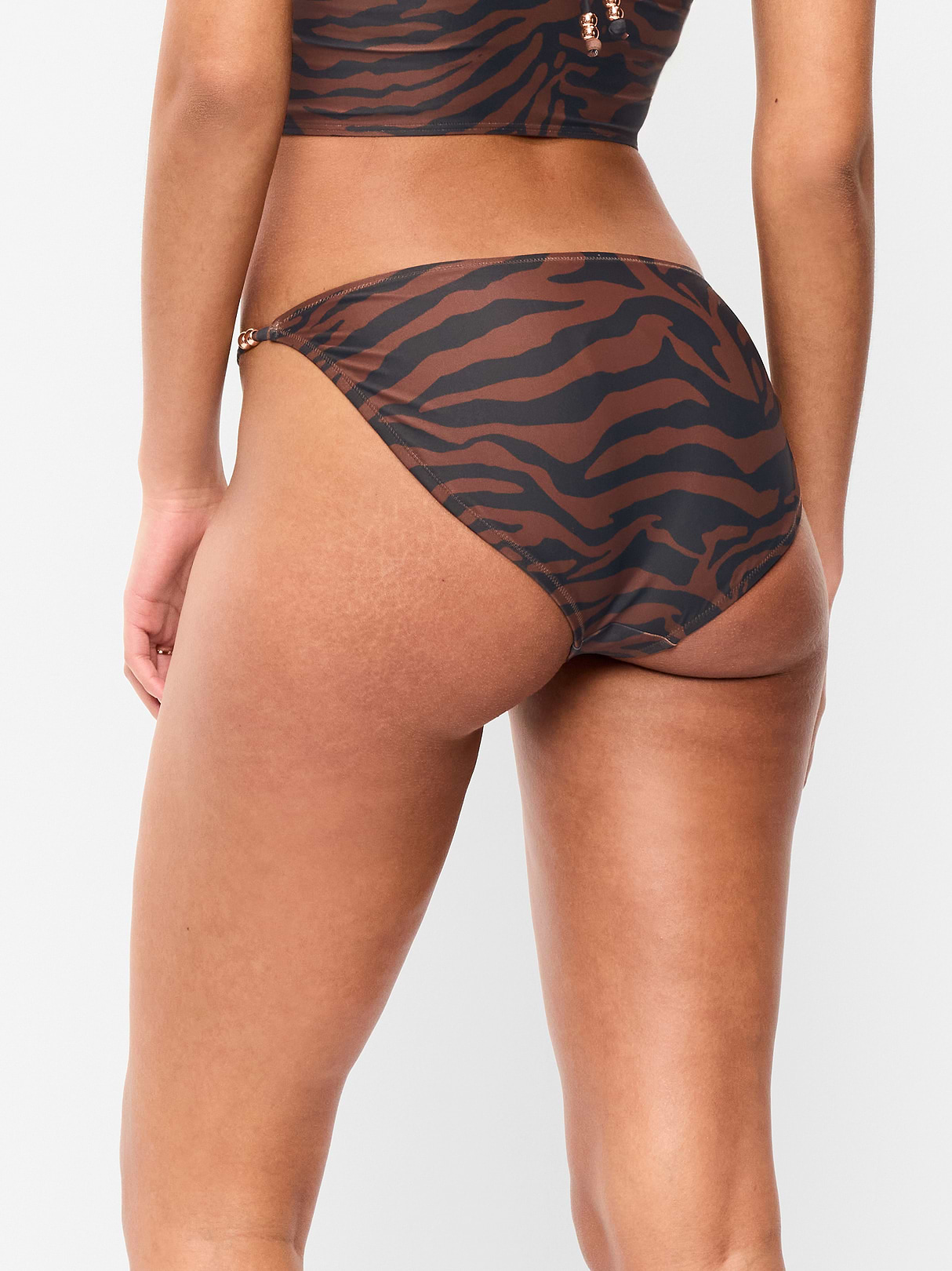 Beaded Mid-Rise Bikini Swim Bottoms - Zebra