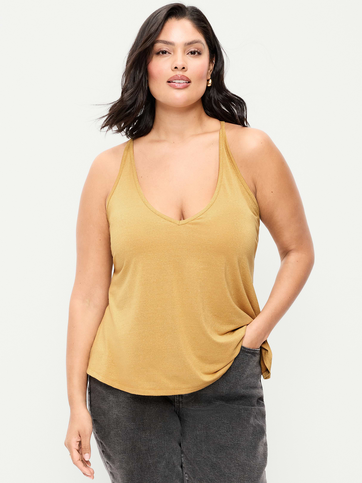Strappy-Back Shimmer Swing Tank Top - Sandstorm