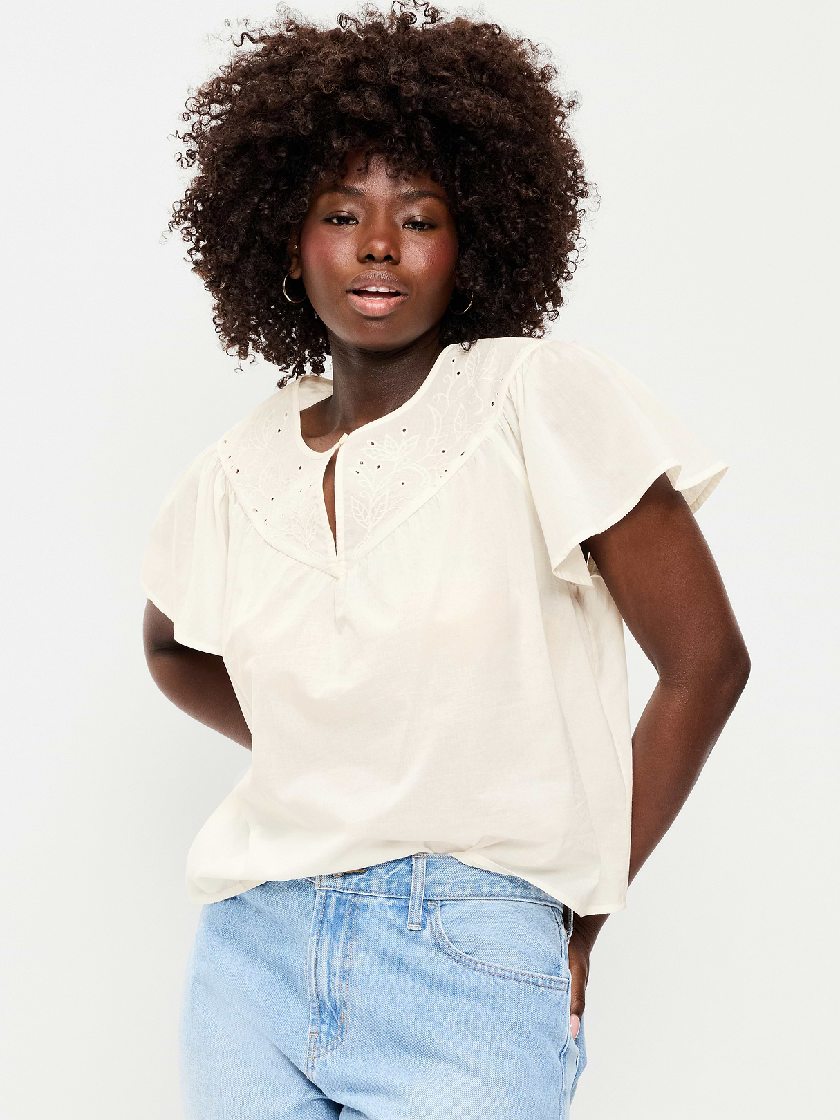 Short-Sleeve Embroidered Trousseau Top - Sea Salt