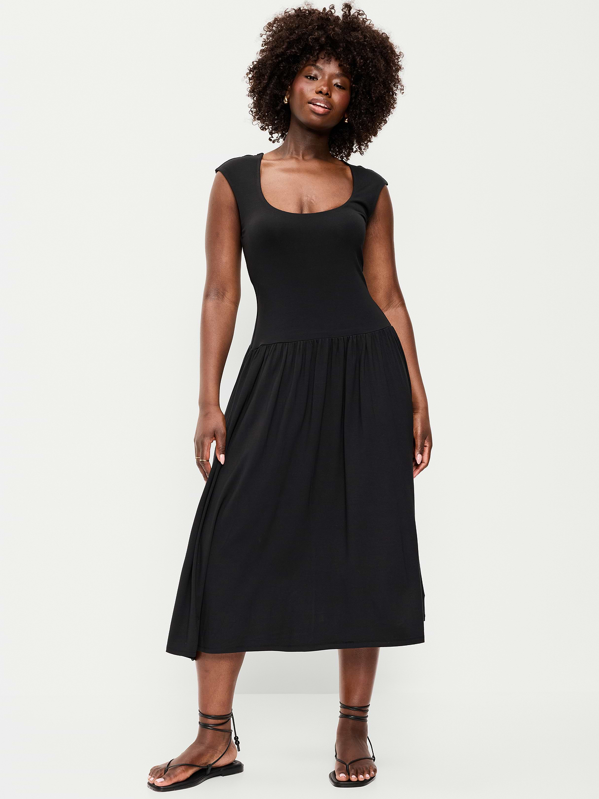 Jersey Knit Drop-Waist Midi Dress - Black Jack