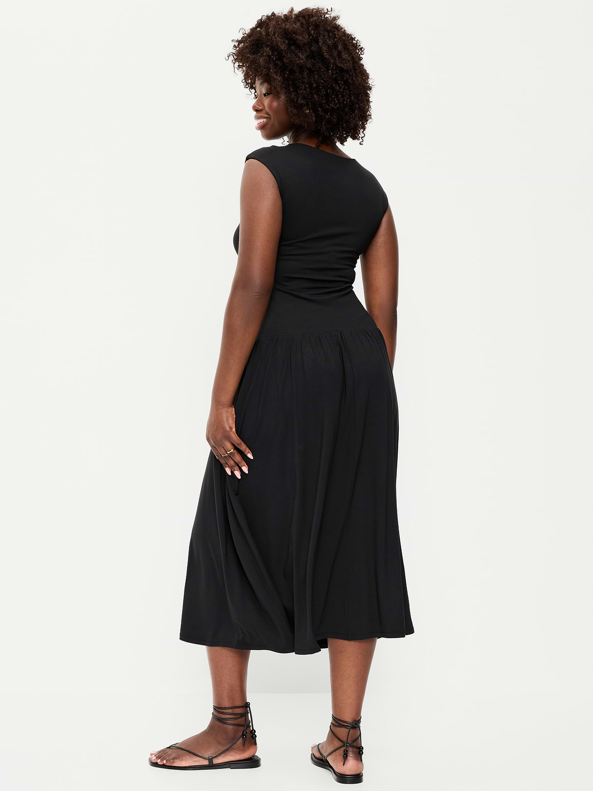 Jersey Knit Drop-Waist Midi Dress - Black Jack