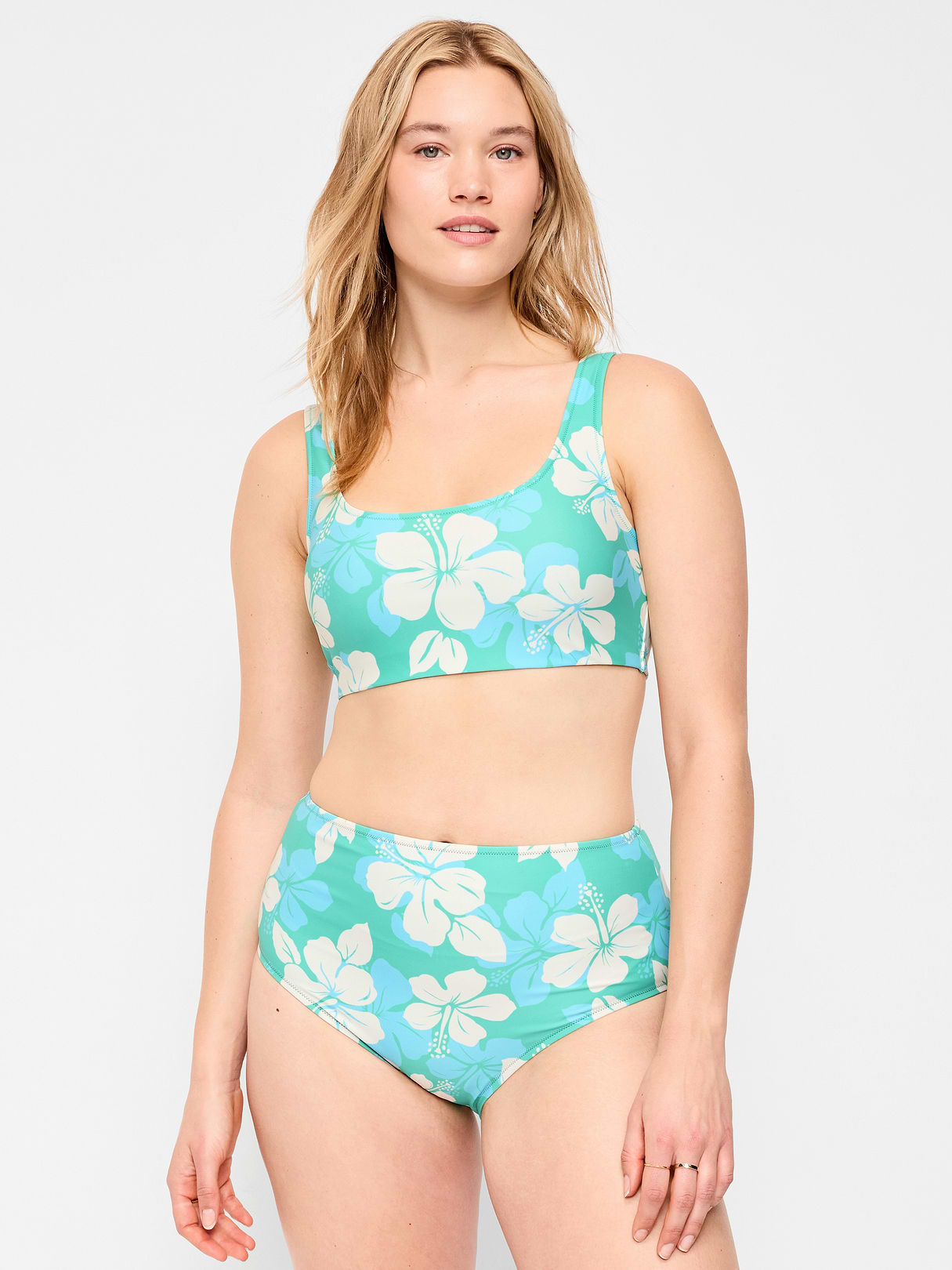 Ribbed Scoop-Neck Swim Top - Cool Hibiscus