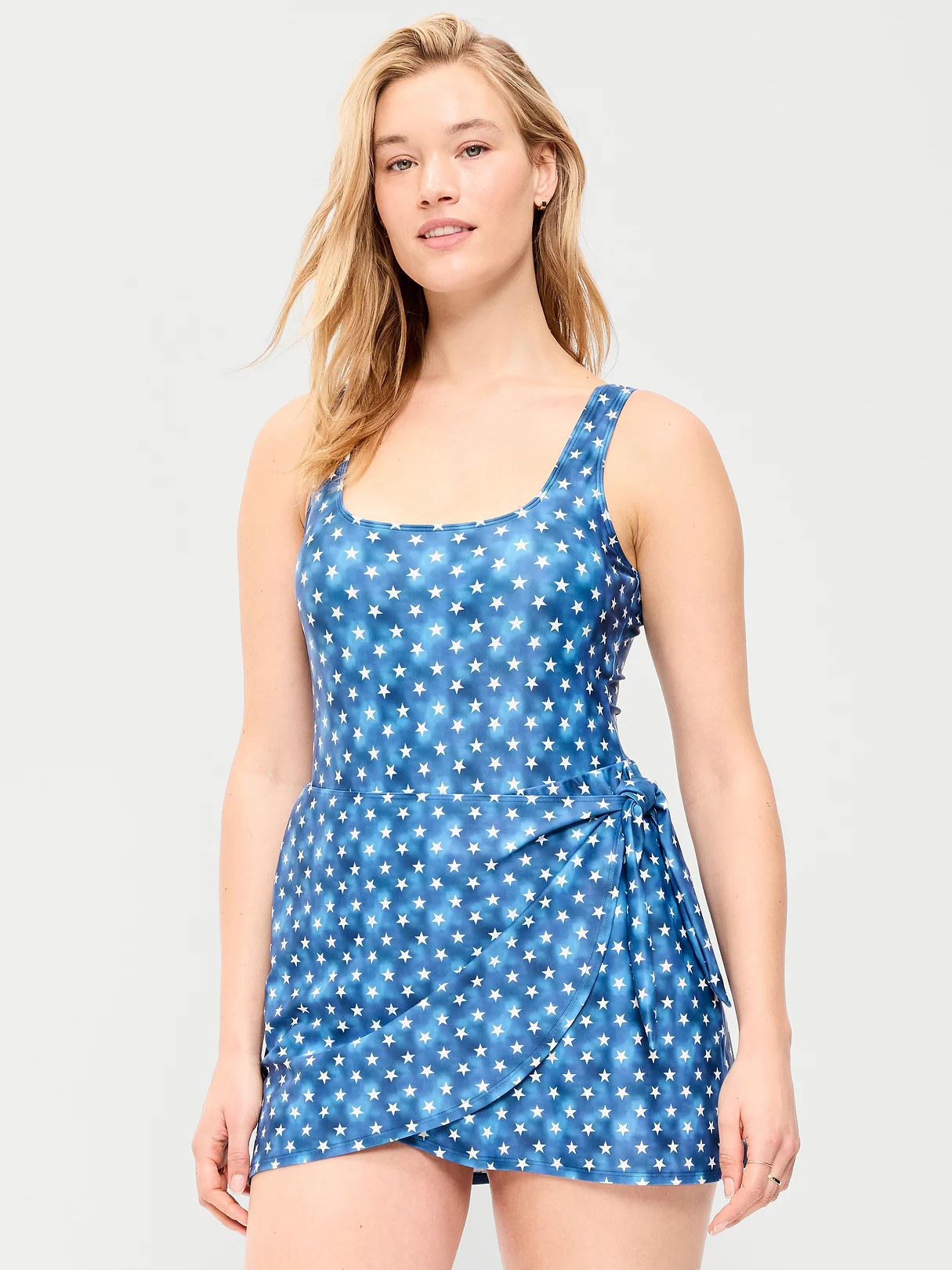 Pique Side-Tie Swim Dress - Stars