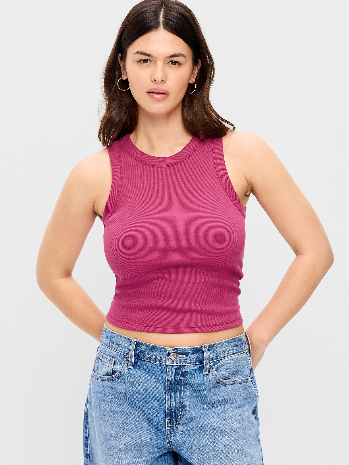 Crop Ribbed Tank Top - Radical Fuchsia