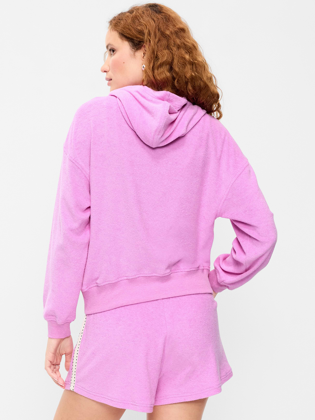 Terry Cloth Full-Zip Hoodie Sweatshirt - Orchid