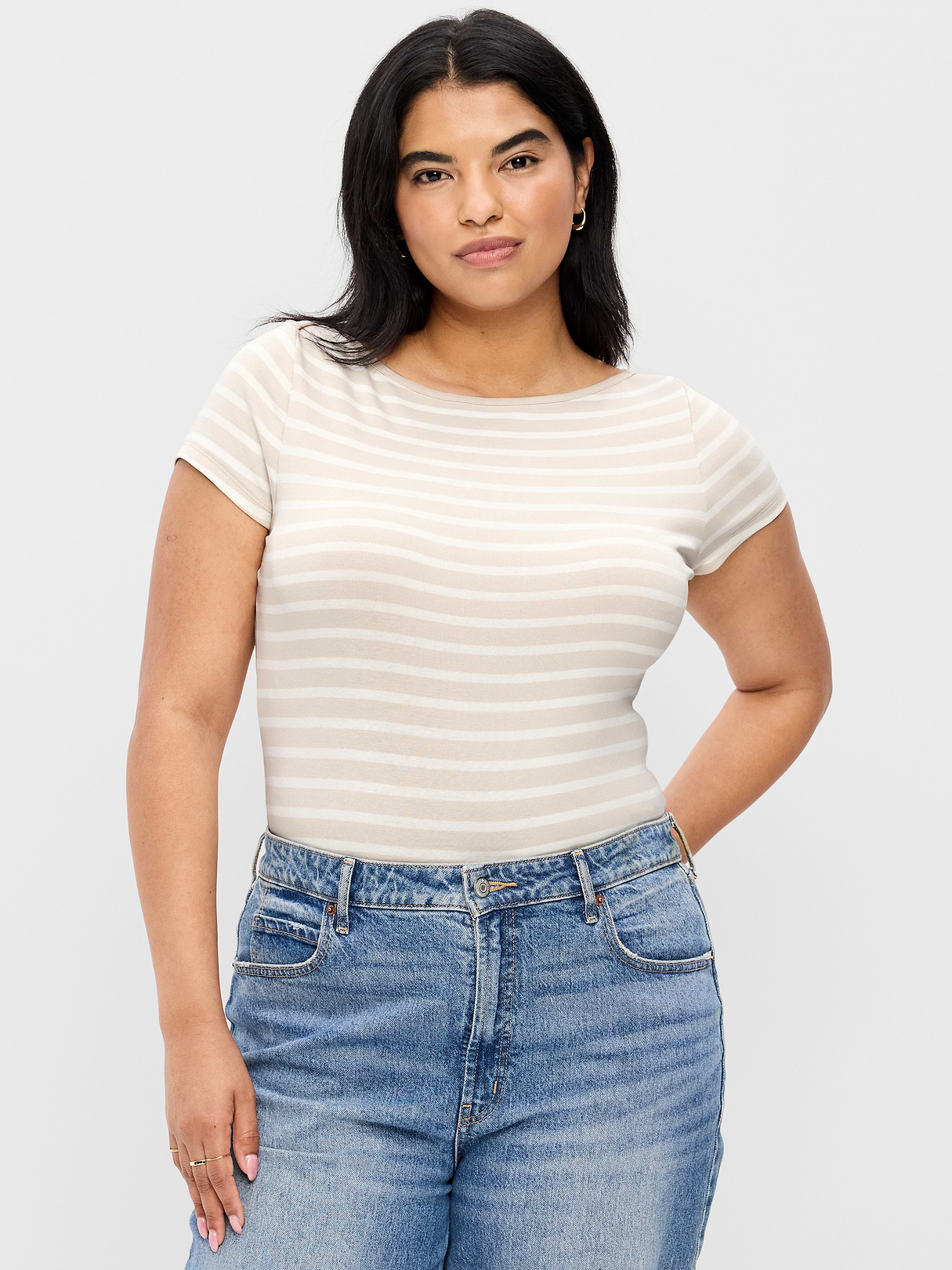 Snug Boatneck T-Shirt - Neutral Stripe