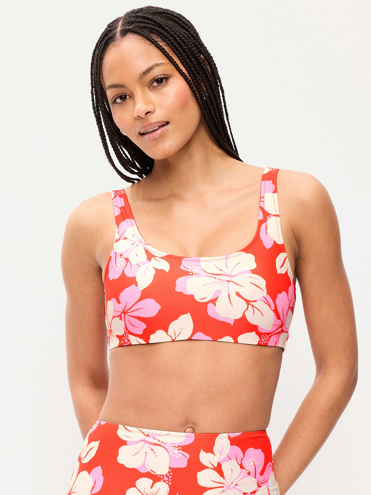 Ribbed Scoop-Neck Swim Top - Warm Hibiscus