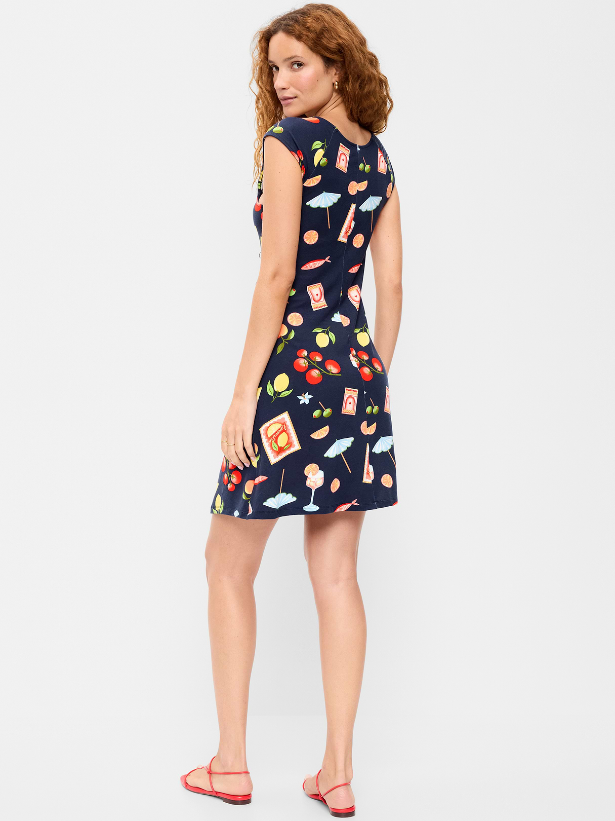 Short-Sleeve Scoop-Neck Mini Dress - Mixed Fruit