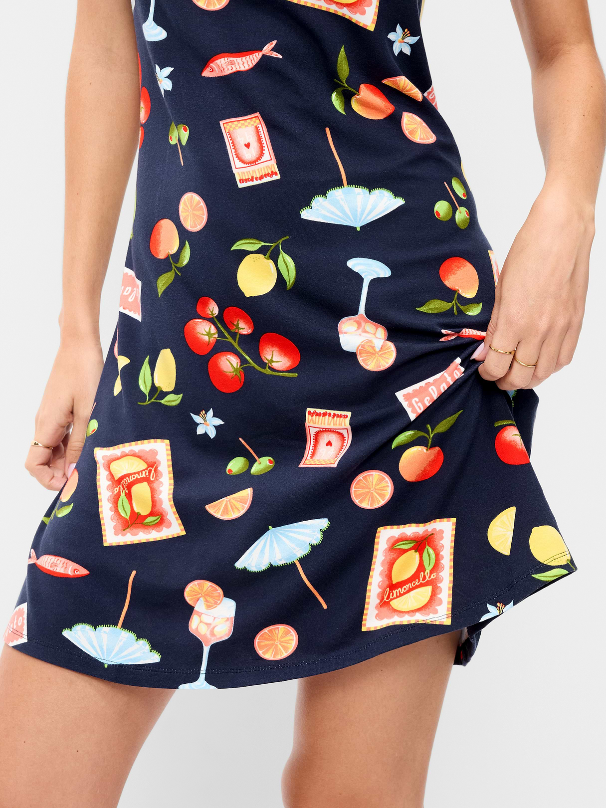 Short-Sleeve Scoop-Neck Mini Dress - Mixed Fruit