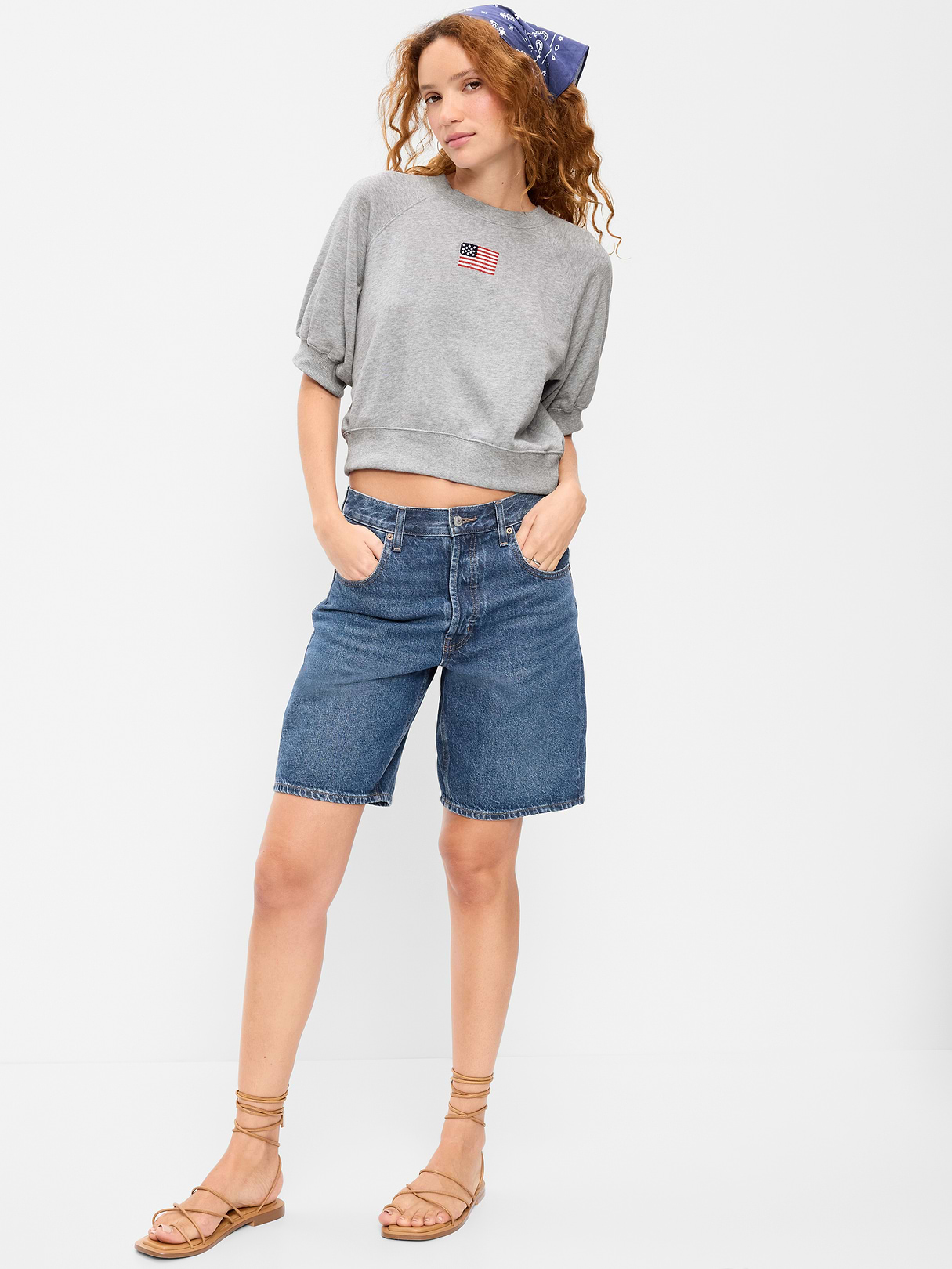Short-Sleeve Cropped Raglan Sweatshirt - Heather Gray