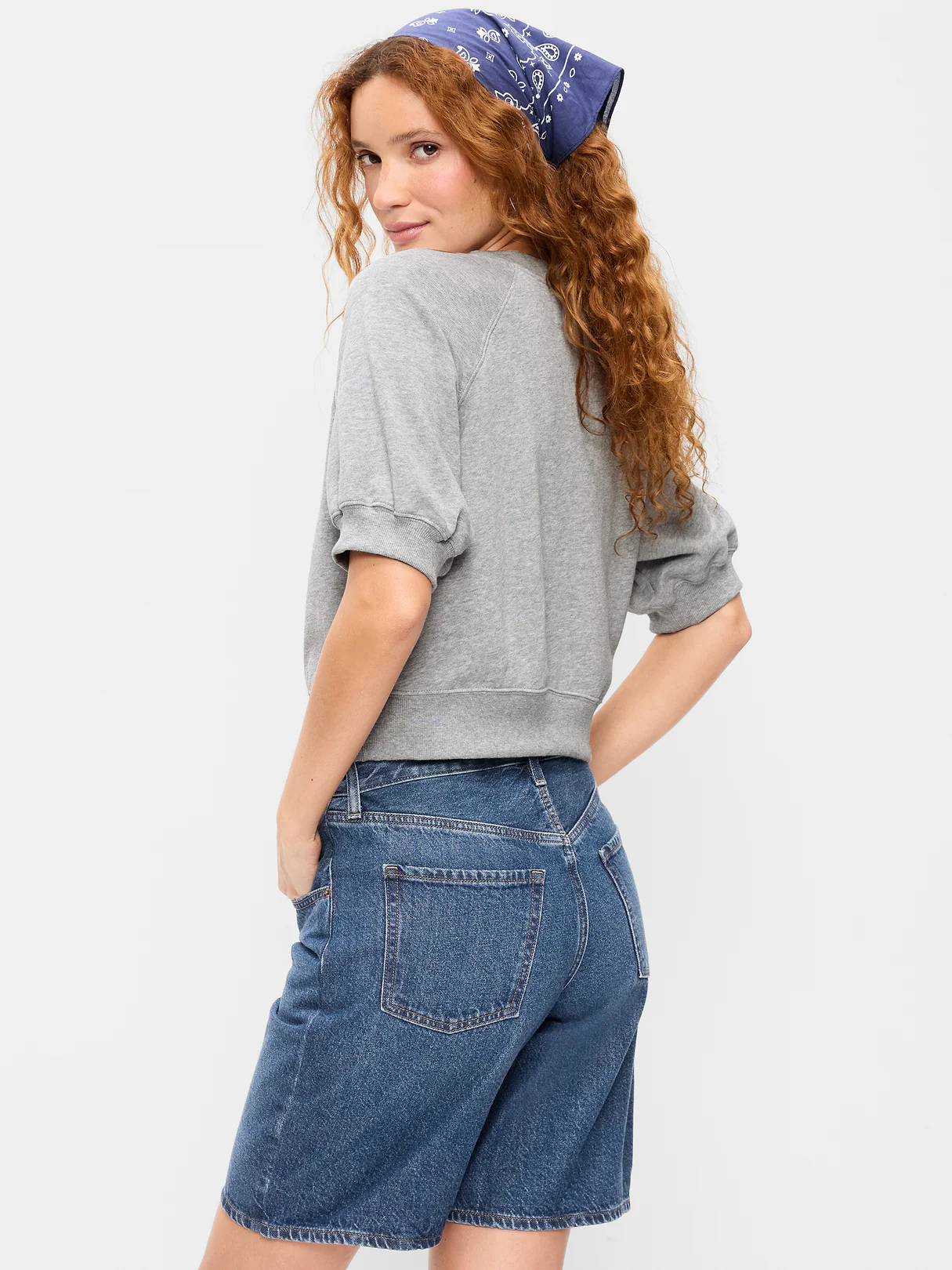 Short-Sleeve Cropped Raglan Sweatshirt - Heather Gray