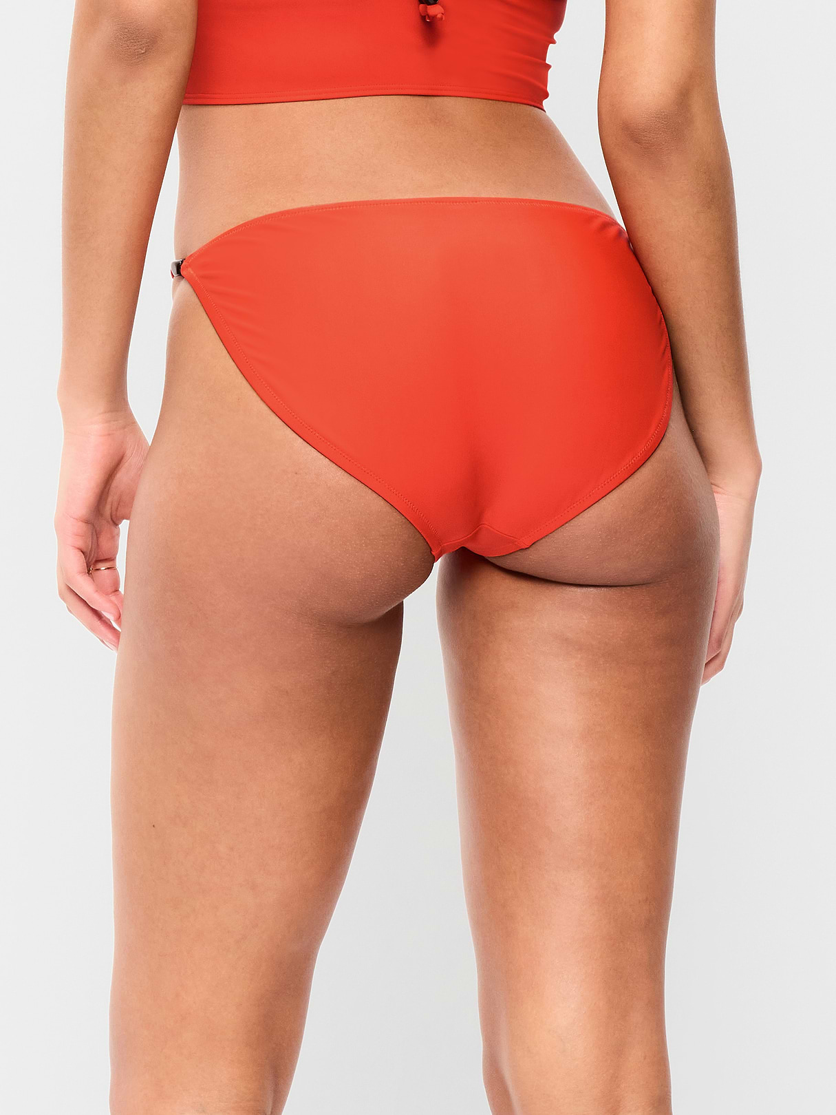 Beaded Mid-Rise Bikini Swim Bottoms - Ornament Orange
