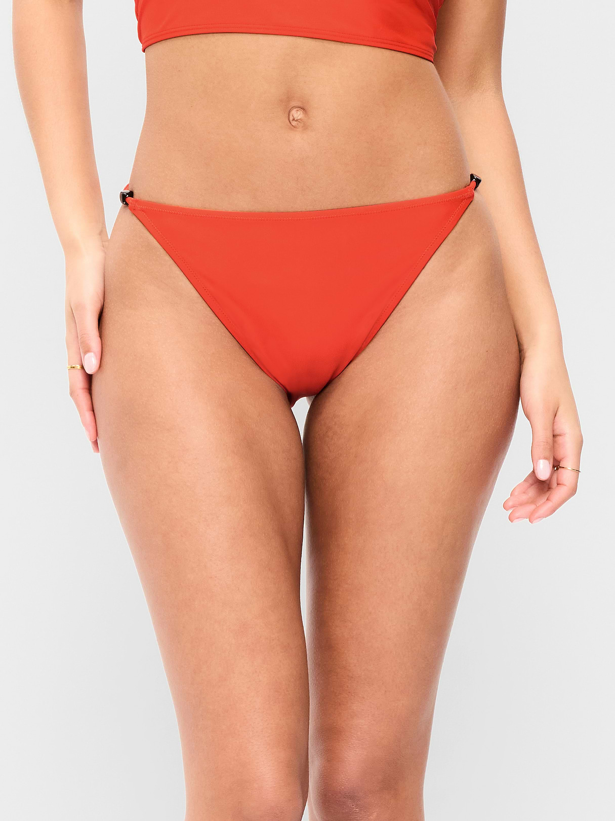 Beaded Mid-Rise Bikini Swim Bottoms - Ornament Orange