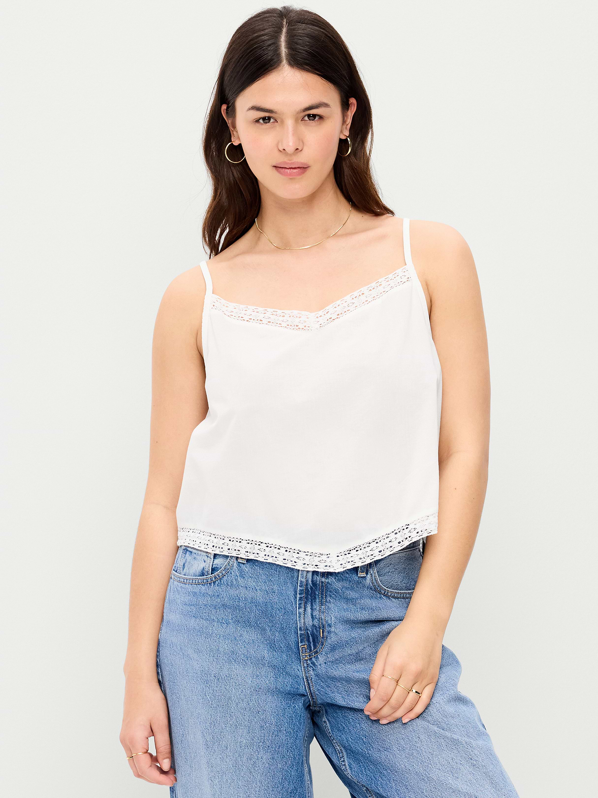 Lace-Trim Scarf Tank Top - White Lilies