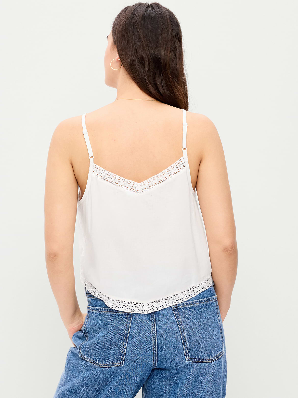 Lace-Trim Scarf Tank Top - White Lilies