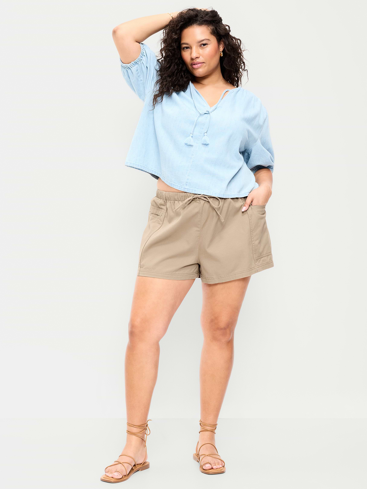 High-Waisted Pull-On Utility Shorts - Toasted Almond