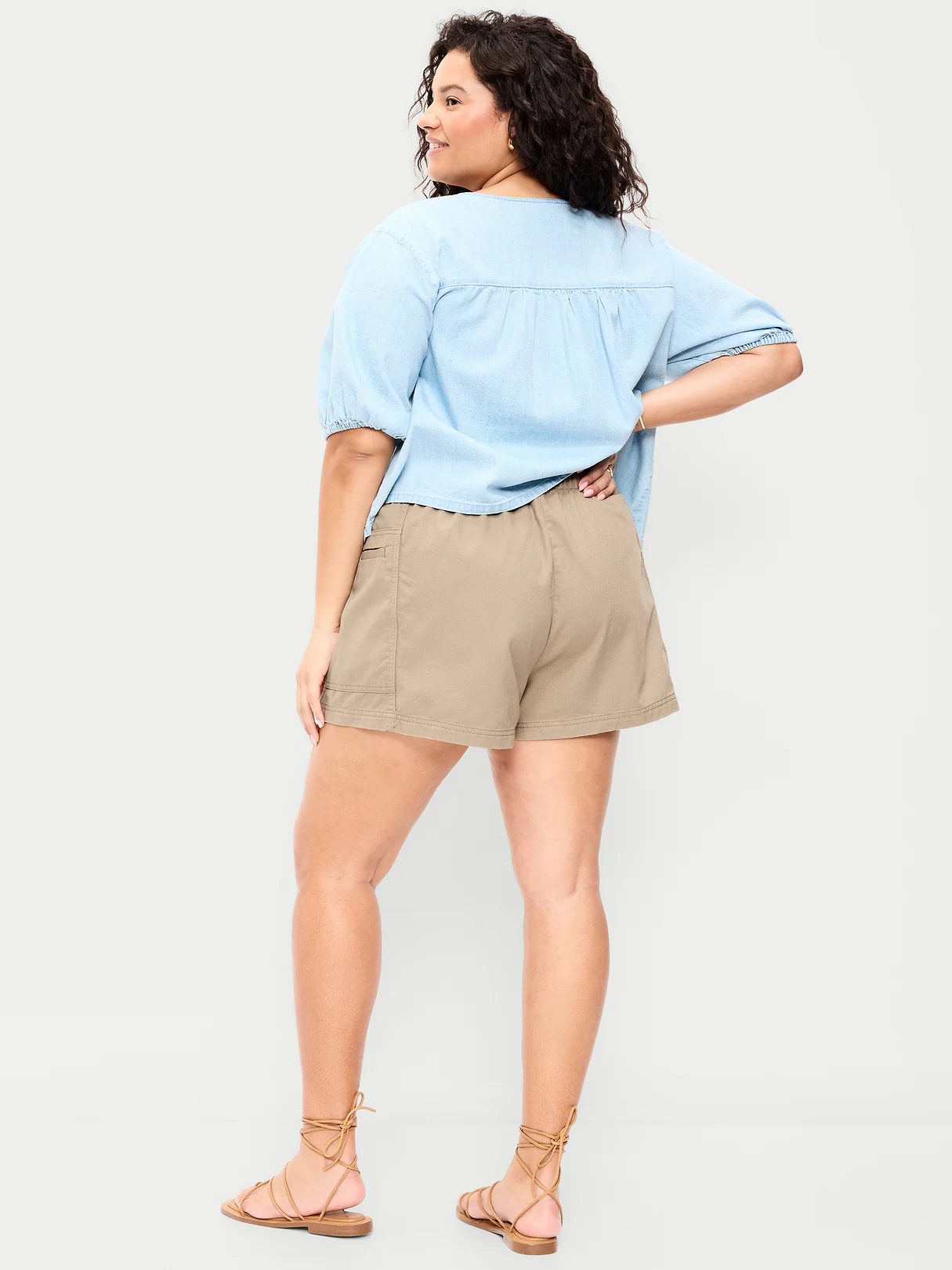 High-Waisted Pull-On Utility Shorts - Toasted Almond