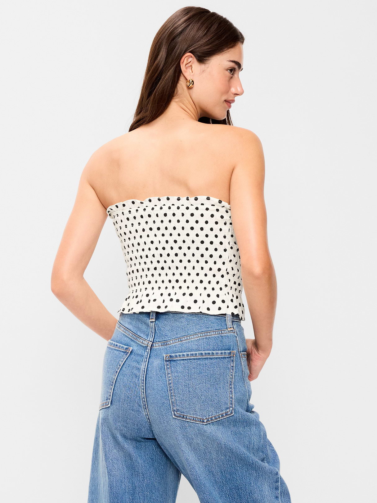 Smocked Bodice Tube Top - Black & White Dots