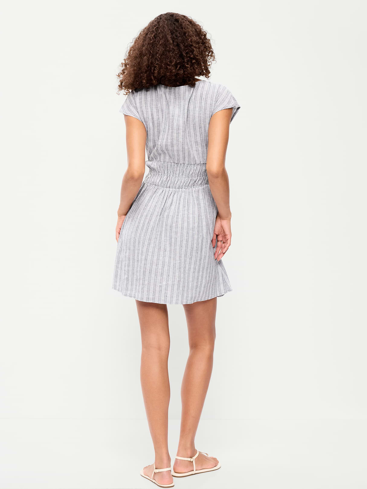 Smocked-Bodice Fit & Flare Mini Dress - Blue Multi Stripe