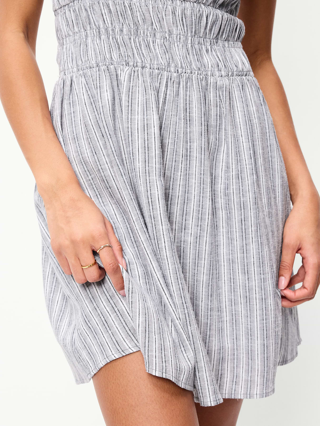 Smocked-Bodice Fit & Flare Mini Dress - Blue Multi Stripe