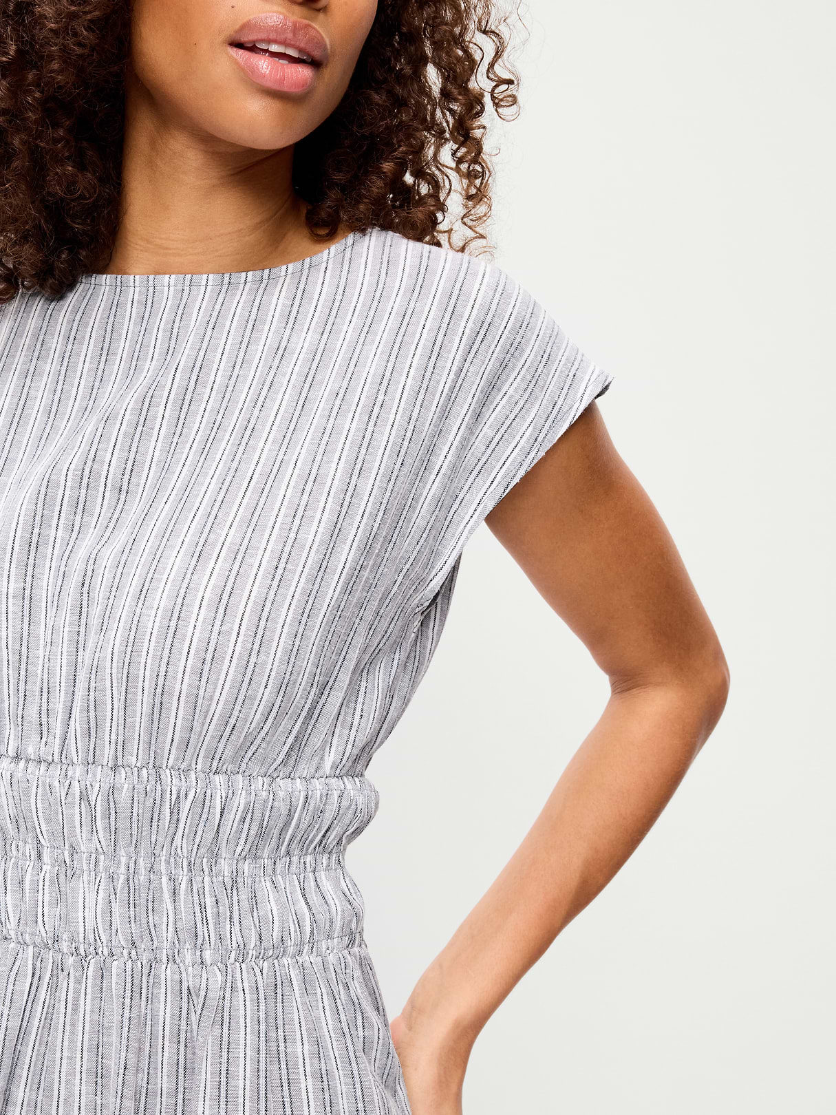Smocked-Bodice Fit & Flare Mini Dress - Blue Multi Stripe