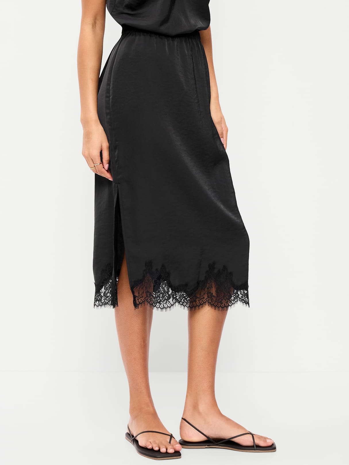 Lace Slip Midi Skirt - Black Jack