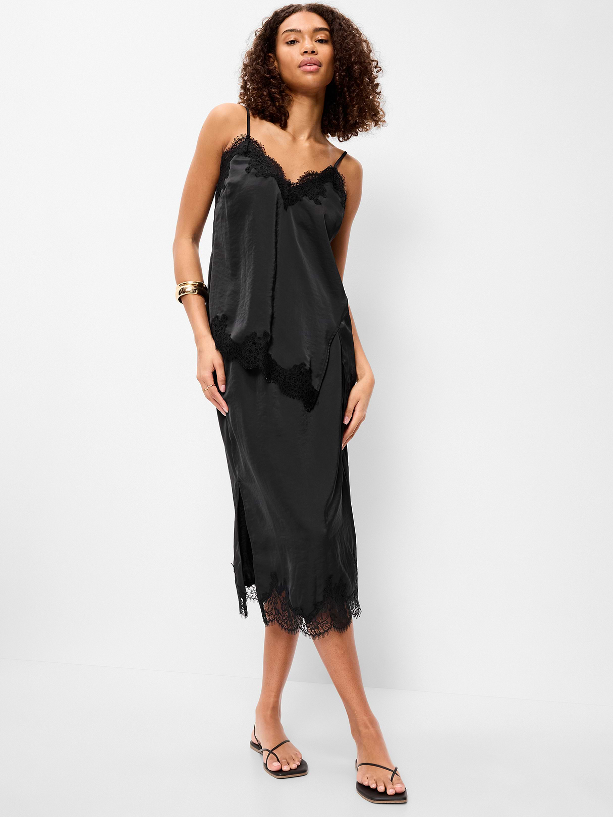 Lace Slip Midi Skirt - Black Jack