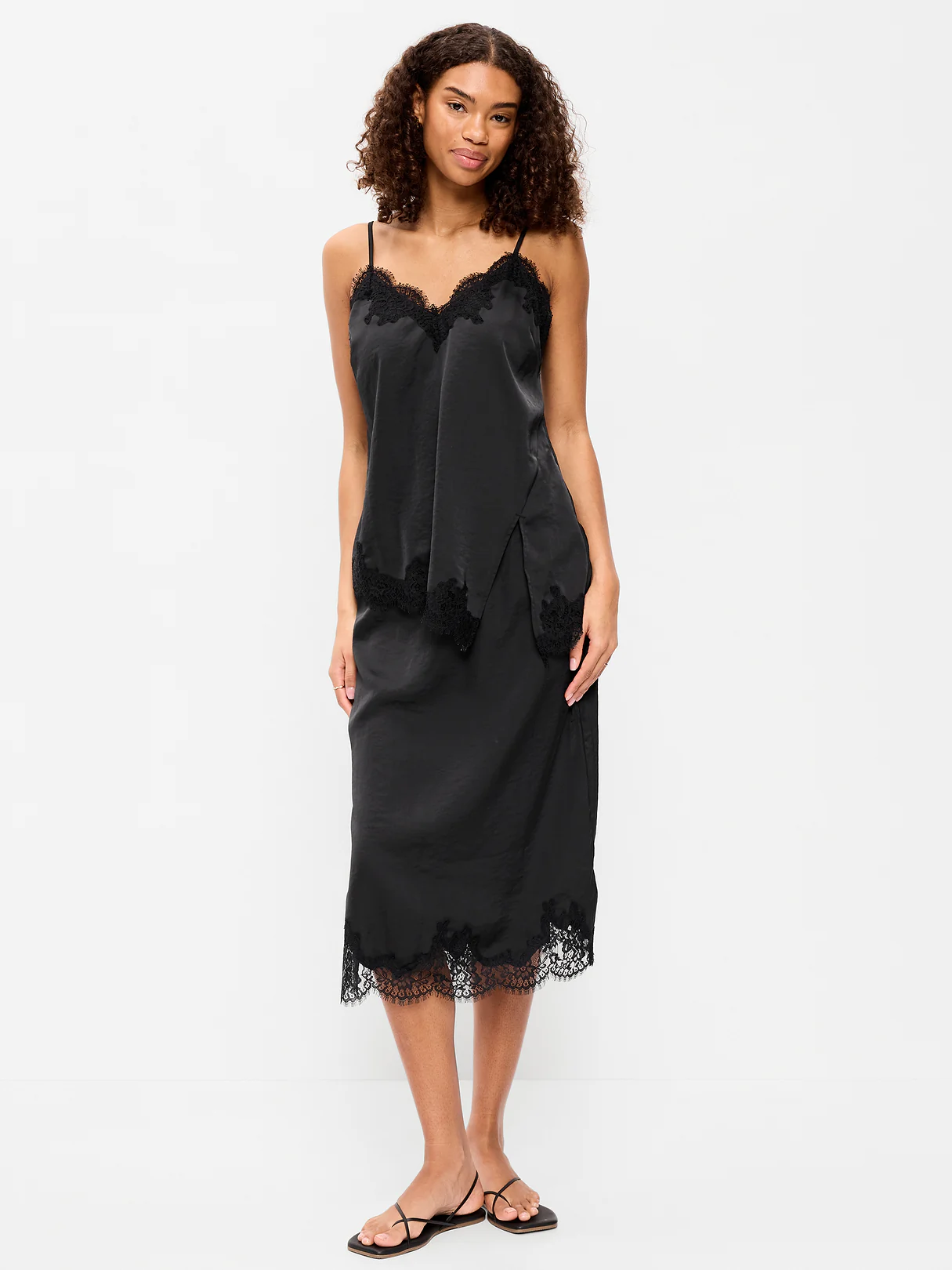 Lace Slip Midi Skirt - Black Jack
