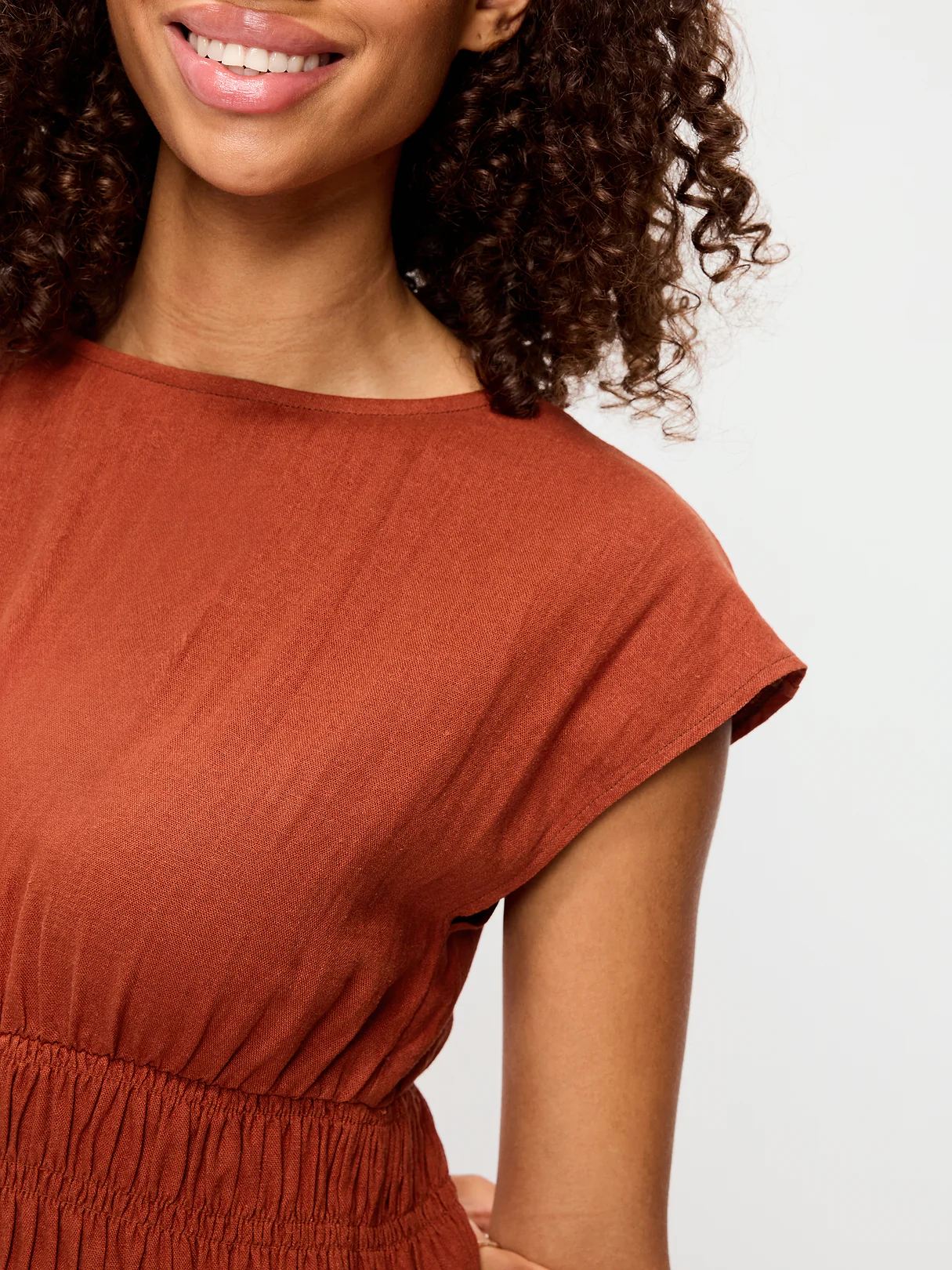 Smocked-Bodice Fit & Flare Mini Dress - Russet Moon