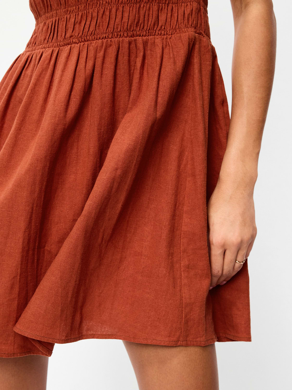 Smocked-Bodice Fit & Flare Mini Dress - Russet Moon