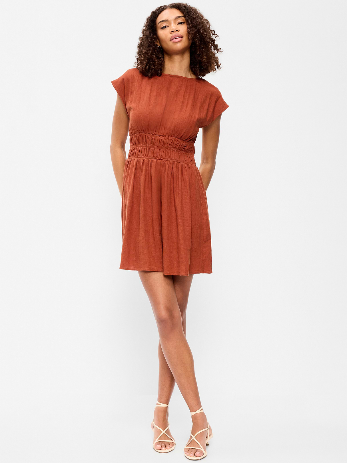 Smocked-Bodice Fit & Flare Mini Dress - Russet Moon