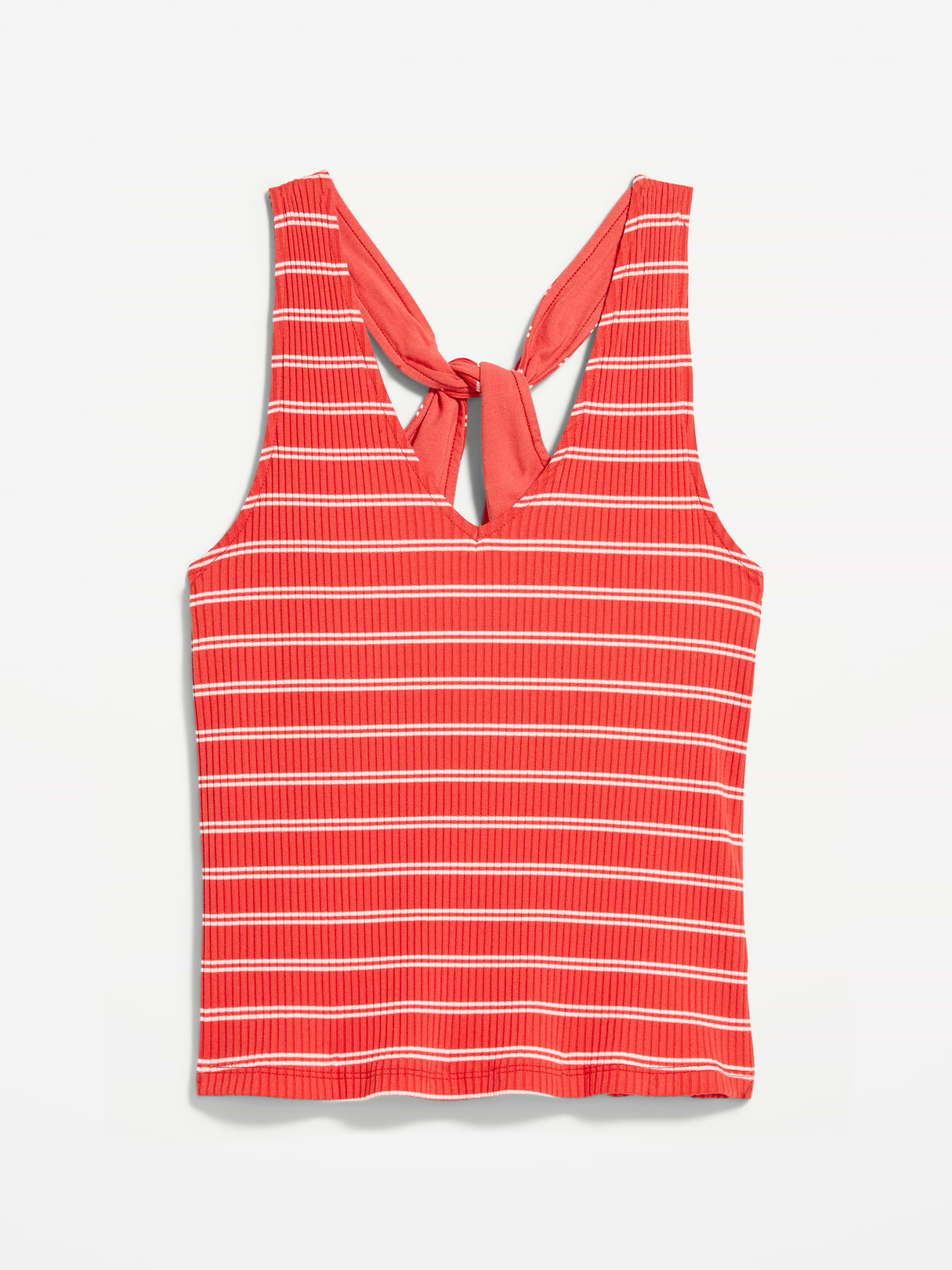 Ribbed Loop-Back Halter Top - Red Stripe