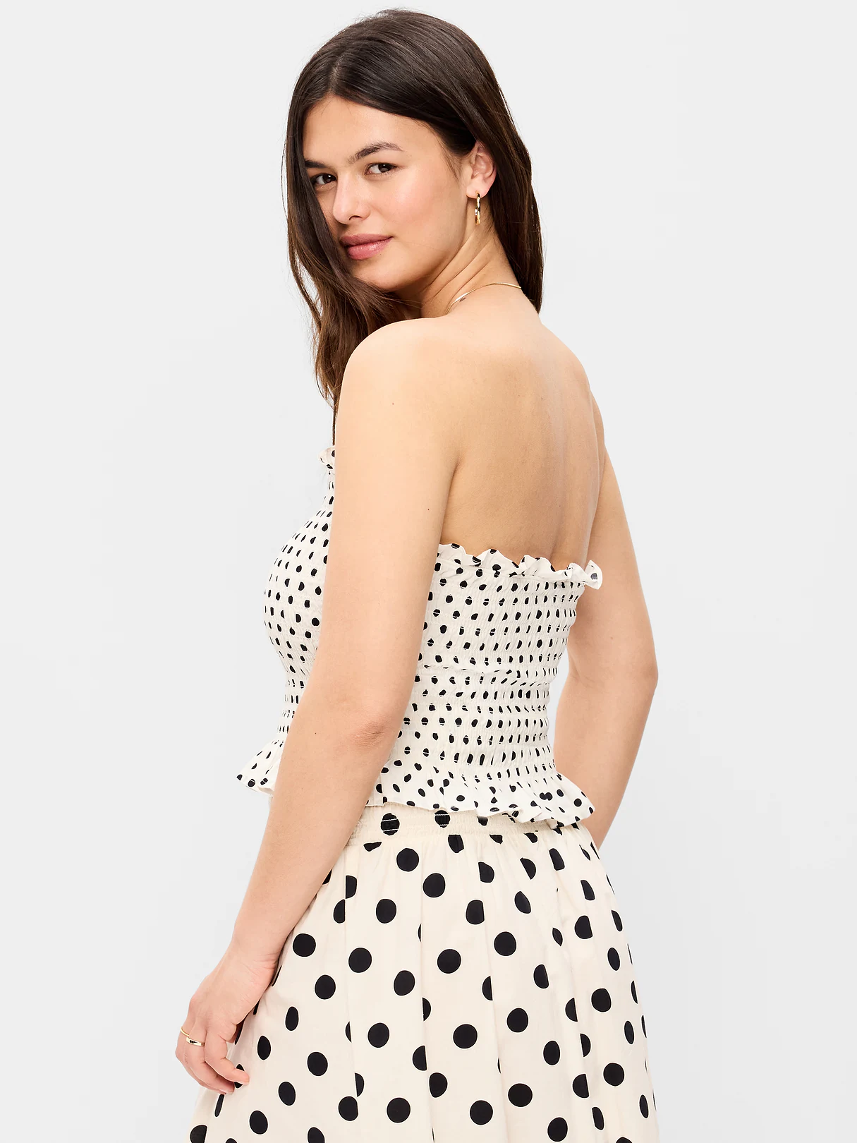 Smocked Bodice Tube Top - Black & White Dots