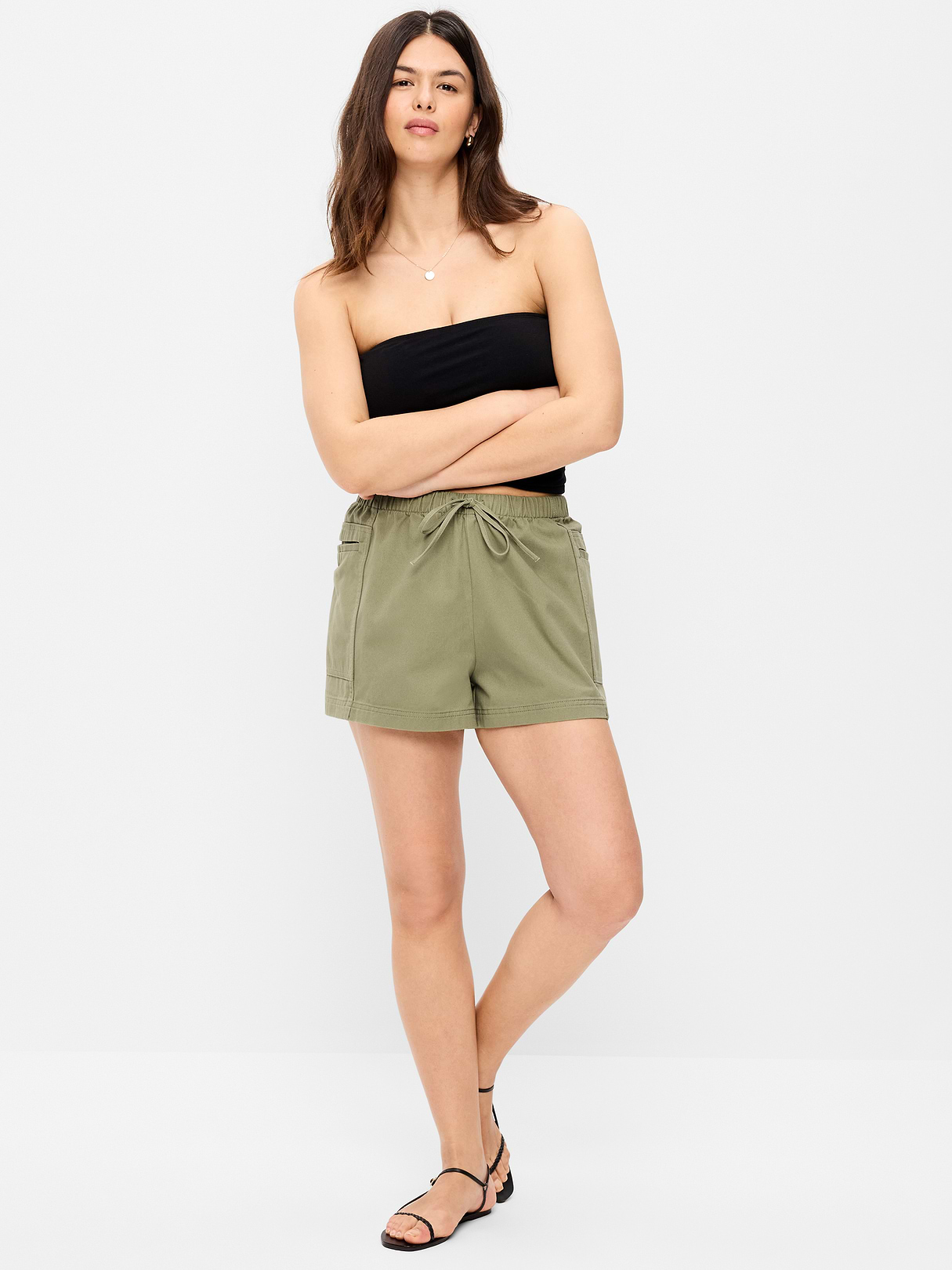 High-Waisted Pull-On Utility Shorts - Dried Grasses