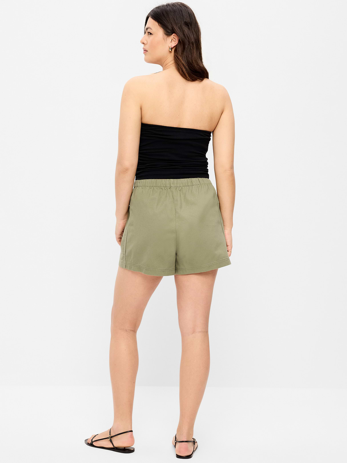 High-Waisted Pull-On Utility Shorts - Dried Grasses