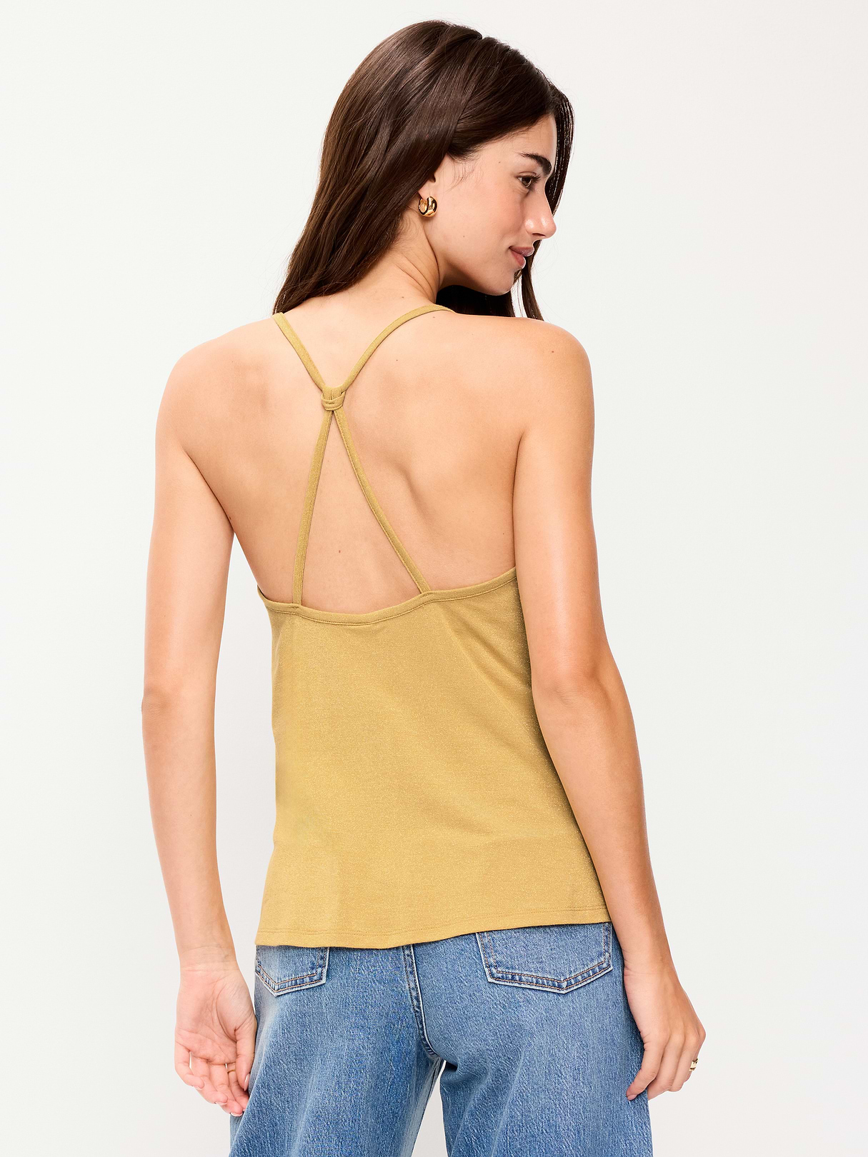 Strappy-Back Shimmer Swing Tank Top - Sandstorm